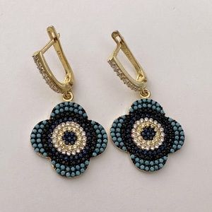 🧿925 Silver evileye earrings turquoise and cz stones 18k yellow gold plated